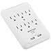 6-Outlet Wall Mount Surge Protector with Dual USB Charging Ports (5V/2.4A), 15A/125V/1875W, ETL Certified, White