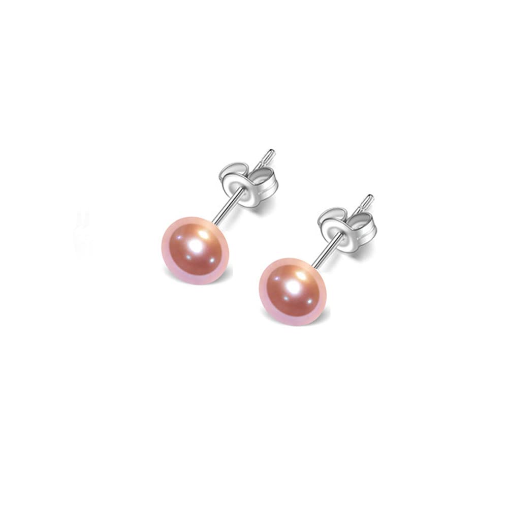 TreasureBay Women's Small Pearl Stud Earrings - Stunning 6mm Freshwater Pearl Stud Earrings With 925 Silver (6MM Purple)