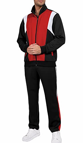 Track Suits for Men Set Casual Sports Long Sleeve Jogging Suits Black Red XX-Large