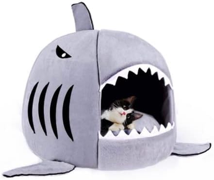 Dog Cat Bed,Shark-Shaped House Pet Bed with One Cushion and One Warm Kennels, Cat and Small Dog Cave Comfort Bed, Removable Pet Bed(Light Grey)