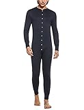 HOTOUCH Thermal Underwear For Men All In One Union Suit With Rear Flap Navy M
