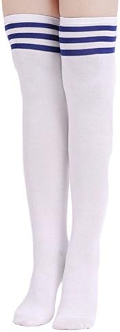 Teen Girls Hosiery Cotton Blend Thick Winter Spring Fall Foot Wear Long Socks,White&amp;Blue