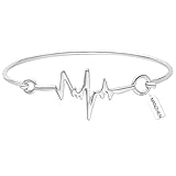 MANZHEN Delicate 3 Colors Easy Open Doctor Nurse ECG Heartbeat Lifeline Pulse Hook Bangle Bracelet (silver)
