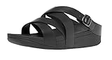 FitFlop Women's The Skinny Criss-Cross Slide Sandal,All Black Leather,US 7 M
