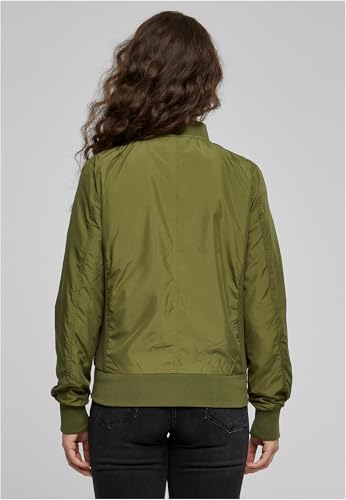 Chaqueta Bomber ligera mujer con bolsillos delanteros, cintura, puños y cuellos elásticos, apertura delantera con cremallera, de manga larga, color verde, talla M
