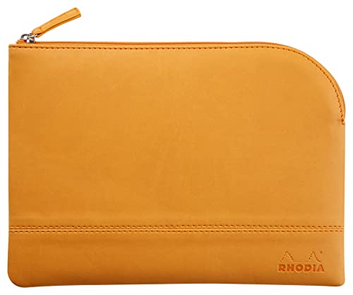 RHODIA 116647C - Etui met Ritssluiting in Imitatieleer - Oranje - Maat M (16 x 22 cm) - Echte Stiknaden - Binnenvoering in Oranje Stof - Opberging van Documenten en Klein Kantoormateriaal