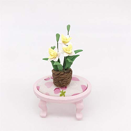 Gbell Fine Flower Basket for 1:12 Mini Dollhouse Furniture , Mini Dollhouse Green Plant Bedroom Kitchen Room Decor Miniatures Accessory Pretend Play Toy for Little Girls Gifts (Yellow )