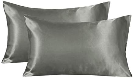 LANNOMO Satin Pillowcase for Hair and Skin with Envelope Closure | a Set of 2 Pack | Cool Smooth and Soft | Standard/Queen Size 20x30 - Dark Gray