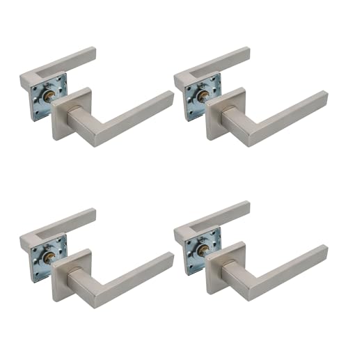 Amig – Pack of 4 Rosette Door Handle Sets for Interior Doors – Model Suki – 54 x 54 mm – 8 mm Spindle – Elegant and Simple Design – Stainless Steel with Matte Silver Finish