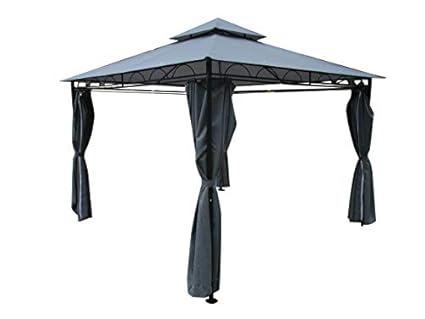 ASS Eleganter Garten - Pavillon 3x3 Meter, Dach 100% WASSERDICHT UV30+, 9m², mit 4 Vorhängen quadratisch anthrazit Modell: 70