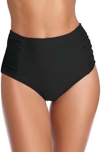 SHEKINI Women's Retro High Waisted Bikini Bottom Ruched Side Swim - Main Image