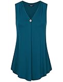 Laksmi Womens Sleeveless Tunic Top,Solid Color V Neck A Line Casual Office Tank (XX-Large, Dark Cyan)