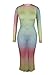 DeviFish Women Sexy Long Sleeve Gradient Mesh See Through Bodycon Cover Up Dress