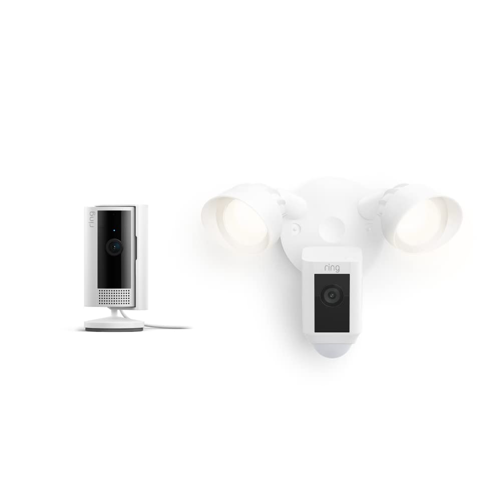 Ring Floodlight Cam Wired Plus with All-new Ring Indoor Cam, White