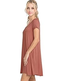 Mitto Shop Vestido estilo camiseta con cuello en V y manga corta de fibra de bambú