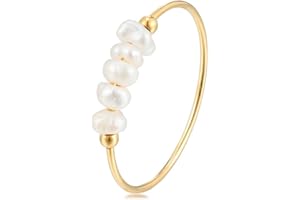ZMANYIJEW Freshwater Pearl Ring for women,Dainty Minimalistic 316L Stainless Steel Gold Stacking Statement Wedding Finger Pearl Rings Holiday Gift for Women