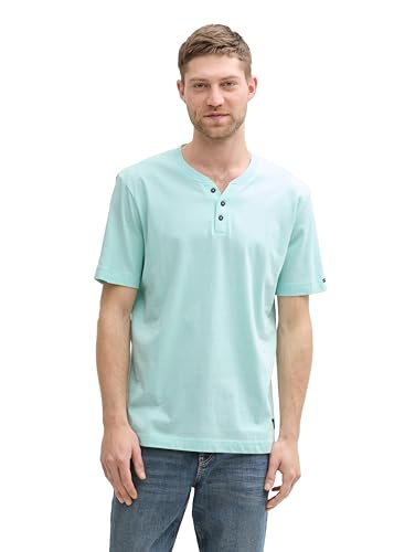 TOM TAILOR Maglietta da Uomo Henley in Cotone, 37455 - Strisce Fini, Colore: Bianco Menta, L