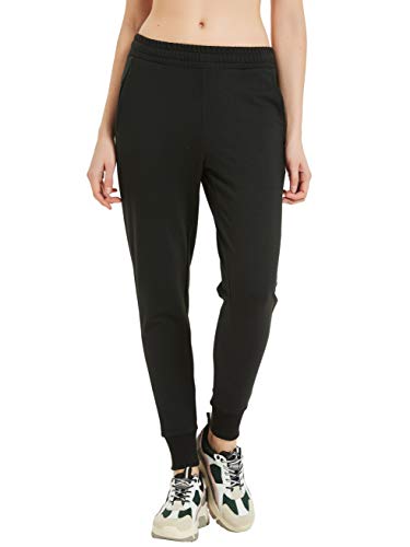 CQC Women's Active Cotton Sweatpants Workout Joggers Pants with Pockets Black S