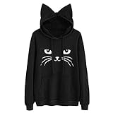 Girls’ Hoodie, Misaky Pullover Sweatshirt Casual Cute Cat Print Long Sleeve Drawstring Cat Ear Hooded Blouse