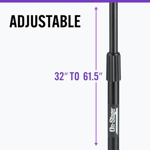 On-Stage MS7701B Euro Boom Mic Stand (For Vocal and Instrument Microphones, Height-Adjustable, Portable, Rugged, Lightweight, Steel, Standard Threading, Folding Tripod, Durable, Black)