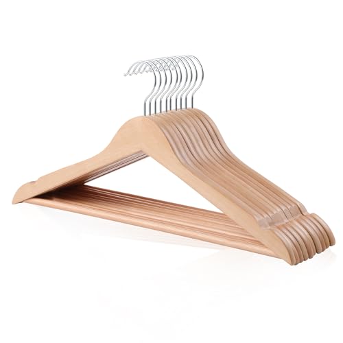 Lot de 10 cintres en Bois pour vêtements et Costumes, Naturel, 43.89 cm x 1.19 cm x 22 cm