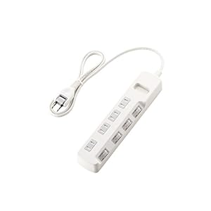 ELECOM 電源タップ 個別スイッチ 省エネ ほこり防止シャッター付き スイングプラグ 4個口 1m ホワイト T-E6A-2410WH