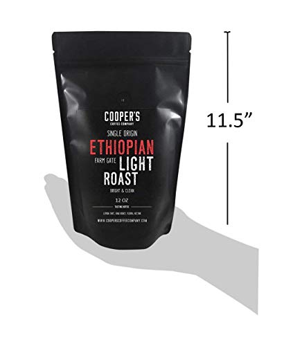 Ethiopian Bright Light Roast Grade 1, Whole Bean Coffee, Natural Dry Processed Micro Lot Single Origin Farm Gate Direct Trade, Intense Bright & Bold Coffee Beans, Gourmet Coffee - 12 oz Bag