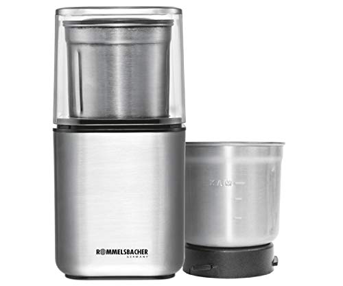 ROMMELSBACHER Gewürz und Kaffee Mühle EGK 200 - 2 Edelstahlbehälter mit Schlagmesser & Spezialmesser, Füllmenge 70 g…