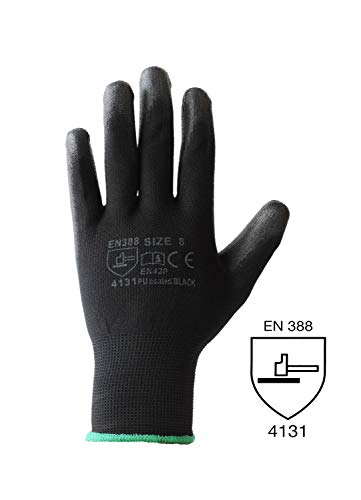 ASPRO Arbeitshandschuhe 20 Paar GröÃe 9 (L)- Gartenhandschuhe-Schwarze Nylon-Handschuhe mit PU-Beschichtung für Bauarbeiter, Gärtner, Mechaniker, Bauarbeiter, Lagerarbeiter etc. – Bild 8
