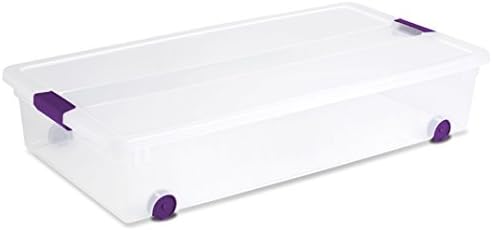 Sterilite 60 Quart / 57 Liter ClearView Latch Wheeled Underbed Box, Clear Lid and Base with Latches and Wheels, Under bed Storage Bin