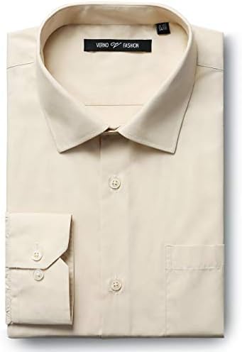 Verno Men's Dress Shirts Regular Fit Long Sleeve Solid Formal Business shirt- Available in More Colors
