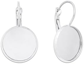 16mm Round Bezel French Lever Back Ear Earring Hook Blank Base Pack of 50 (Shiny Silver)