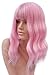 Goodly Short Curly Wavy Wigs with Air Bangs for Women Synthetic Women’s bob curly wig for Daily Party Cosplay 14 Inch(pink)