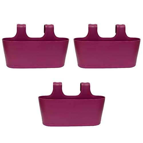 3X Blumenkasten oval Balkon Übertopf Pflanzkasten Blumentopf zum Hängen mit Wasserspeicher Farbe lila