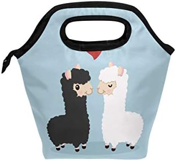 Funnyy Cute Alpaca Llama Valentine Love Zipper Insulated Lunch Bag Reusable Lunch Box Cooler Tote Bag Handbag for Men Women Adult Work Kids Boys Girls School