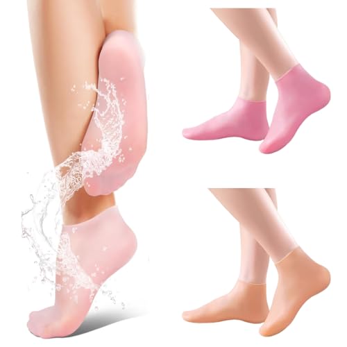 Paratoland 2 Pairs Reusable Silicone Socks for Dry Cracked Feet - Spa Moisturizing Socks for Men and Women - Foot Care After Pedicure