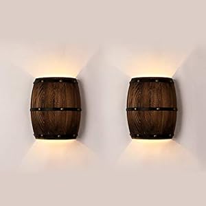 Newrays Set van 2 antieke houten wijnvat wandlampen lamp up and down indoor wandlampen voor bar gebied steampunk thema…