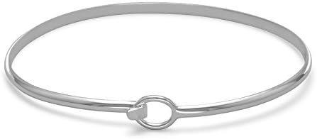 Hook Closure Sterling Silver 3mm Bangle Bracelet, for 7 to 7-1/2 inch Wrists
