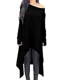 ZANZEA Women's Long Sleeve O-Neck Irregular Hem Jumper Pullover Loose Long Dress Black 2XL