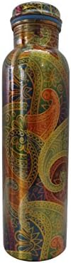 Nation1 Pure Copper Modern Art Printed and Outside Lacquer Coated Bottle, Travelling Purpose, Yoga Ayurveda Healing, 1000 ML, Red Print