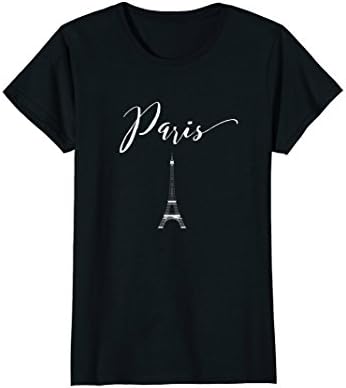 Womens Elegant Paris Shirt in Trendy Script, Souvenir T-Shirt Large Black