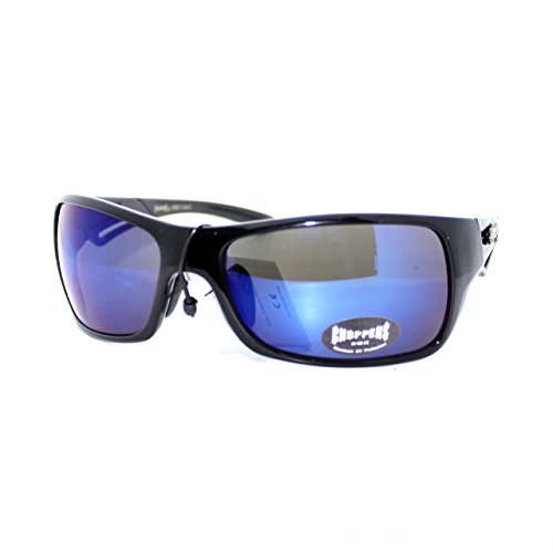 Choppers Biker Sunglasses Sports Rider Rectangular Wrap Soft Nose Black Blue