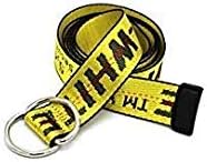 Alins Canvas Belt Double D-Ring Buckle 1.5" Wide Extra Long Off White with Black Leather Tip Mens Womens Fashion Trend (130CM, Gold)