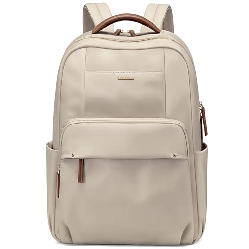 Laptop Backpack for Women, Casual Work and Travel Daypack Fits 15.6 Inch Laptop, Stylish Computer Bag for School or Office Use, Apricot