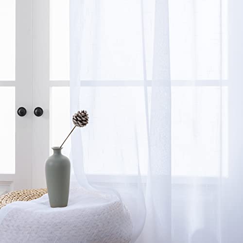 RMUTTLY SNOW WHITE ELEGANT FAUX LINEN TEXTURED SHEER CURTAINS LIGHT FILTERING ANTI-RUST GROMMETS WINDOW PANELS/DRAPES FOR BEDROOM,LIVING ROOM,GLASS-PATIO,SET OF 2,55X72 INCH