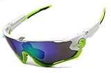 PLAYBOOK Road Mountain Cycling Glasses Goggles Eyewear Polarized Cycling Bicycle Sunglasses Oculos Gafas Ciclismo 3 Lens (White/Fluorescent Green)