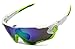 PLAYBOOK Road Mountain Cycling Glasses Goggles Eyewear Polarized Cycling Bicycle Sunglasses Oculos Gafas Ciclismo 3 Lens (White/Fluorescent Green)