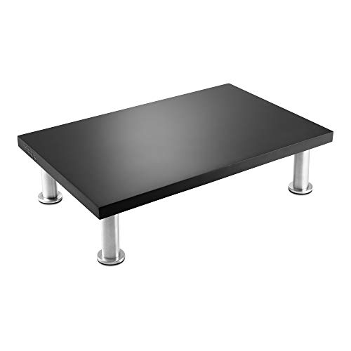 Monitor Stand for Computer & Laptop Screen - Solid Bamboo Riser Supports The Heaviest Monitors, Printers, or TVs - Perfect Shelf Organizer for Office Desk Accessories & TV Stands (Black)
