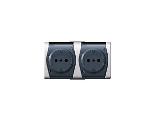 IP44 Weiss Aufputz Schalter -Steckdosenprogramm Feuchtraum Schuko HERMES 2 (Steckdose mit Abdeckung 1025-01)