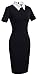 HOMEYEE Women's Celebrity Turn Down Collar Business Bodycon Dresses(M,Black-short sleeve)